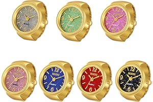 JewelryWe Men Women Finger Watches Set Wholesale Gold Silver Plated Elastic Watch Rings Round Quartz Ring Watches for Christmas