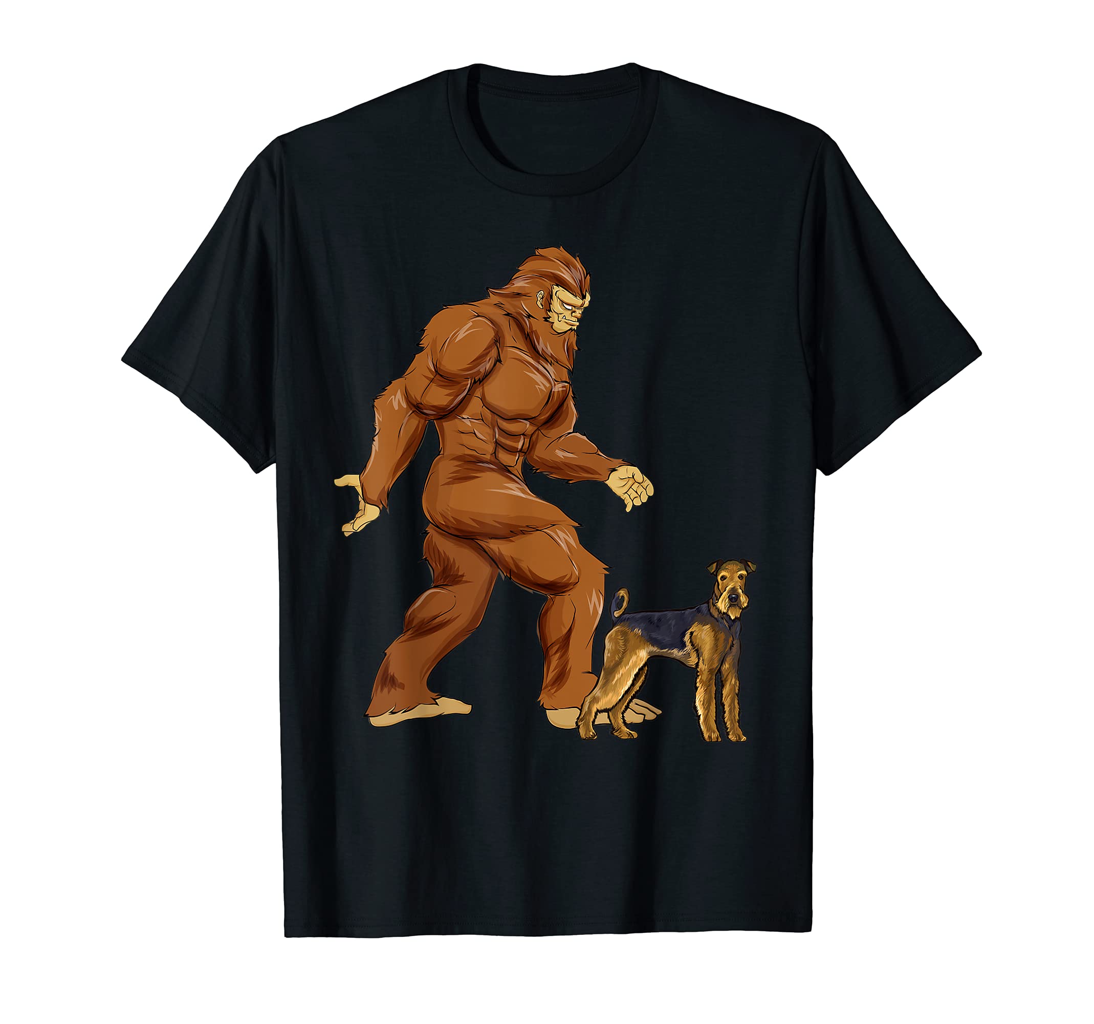 Funny Bigfoot Walking Airedale Terrier Sasquatch Dog T-Shirt