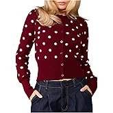 MakeMeChic Women's Polka Dots Button Down Sweater Long Sleeve Crew Neck Y2K Cropped Cardigans