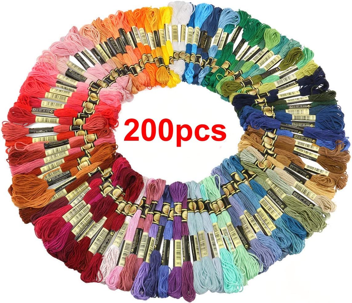 Embroidery Floss Rainbow Color 50/100 Skeins Per Pack Cross Stitch Threads Friendship Bracelets Floss Crafts Floss (200 Skeins)