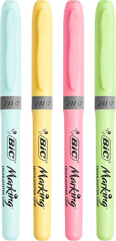 Marcadores de ponta de cinzel ajustável pastel grip bic - cores sortidas, pacote com 6 marcadores pastel, ideal para material escolar e de escritório