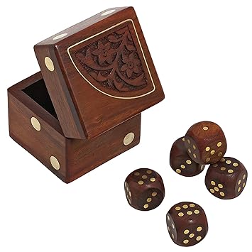 Handmade Indian Dice Game Set with Decorative Storage Box - Includes 5 Wooden Dice - Unique Gifts for Adults