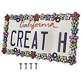 Creathome 3D Shining Daisy Wrenth License Plate Frame from Pure Zinc Alloy Metal Perfect Plate Holder, Matt Black with Colorf