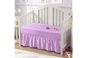 SiinvdaBZX 2-Piece Set Satin Crib Sheets & Crib Bed Skirt, 52" x 28" Silky Soft Ruffled Baby Crib Skirt with Adjustable Elastic 14" Drop, Fit for Standard Crib & Toddler Bedding (Lavender)