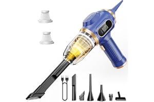 Scstartx Car Vacuum Portable Cordless 17000Pa Cordless Mini Handheld Vacuums with LCD Display and Multi-Nozzles, High Power Wet and Dry for Car, Home, Office, Pet, Compact and Portable Design (Blue)