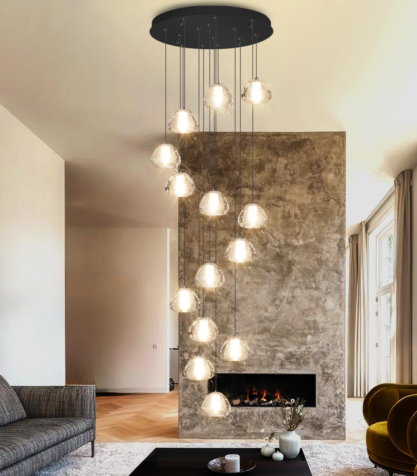 Photo 1 of ****FACTORY SEALED***dolria Modern Crystal Chandelier for Staircase 118" Long Black LED Lighting for Foyer Adjustable Ceiling Lighting Fixture for Living Room Hallway Entryway Staircase
