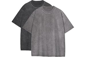 XYKJFIT Men's 1 Or 2 Pack Cotton T-Shirts Oversized Short Sleeves Shirts for Men Casual Loose Acid Wash Basic Tee Tops S-XXL