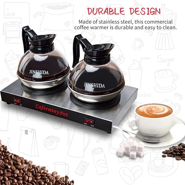 COMMERCIAL COFFEE WARMER DUAL DECANTER WARMER PLATE, STAINLESS STEEL PORTABLE WARMER FOR STANDARD GLASS DECANTER, SUITABLE FOR CAFE, BREAK ROOM, BUFFET, EVENT AND COMMERCIAL USE