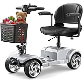 20 Miles 4 Wheel Mobility Scooters for Seniors and Adults, 6.2 MPH, Silver | Foldable Electric Scooter, Compact Heavy Duty Mobile for Cruise Travel with 300 lb Capacity, Powered Electric Wheelchair