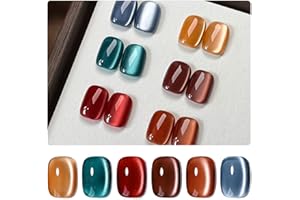 GAOY Silk Glitter Cat Eye Gel Polish Set with Magnet, 6 Colors IncludingJelly Red Green Brown Yellow UV LED Soak Off Nail Polish Home DIY Manicure Nail Salon Varnish