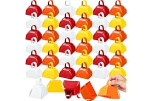 Treela 36 Pcs Metal Cowbell Noisemakers with Handles, Cow Bells Noise Makers for Sporting Events 3 Inch, Bulk Cheering Cowbell with Handle for Football Games Homecoming (White, Yellow, Orange, Red)