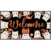 Yoyuspy Halloween Door Mat Ghost Witch Welcome Doormat Home Decor | 16x28 Inch Welcome Ghost Witch Design, Non Slip Halloween Outdoor Doormat