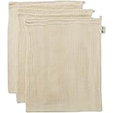 Simple Ecology Reusable Produce Shopping and Storage Bags, Drawstring, Washable Organic Cotton Mesh, X Large 3 pack