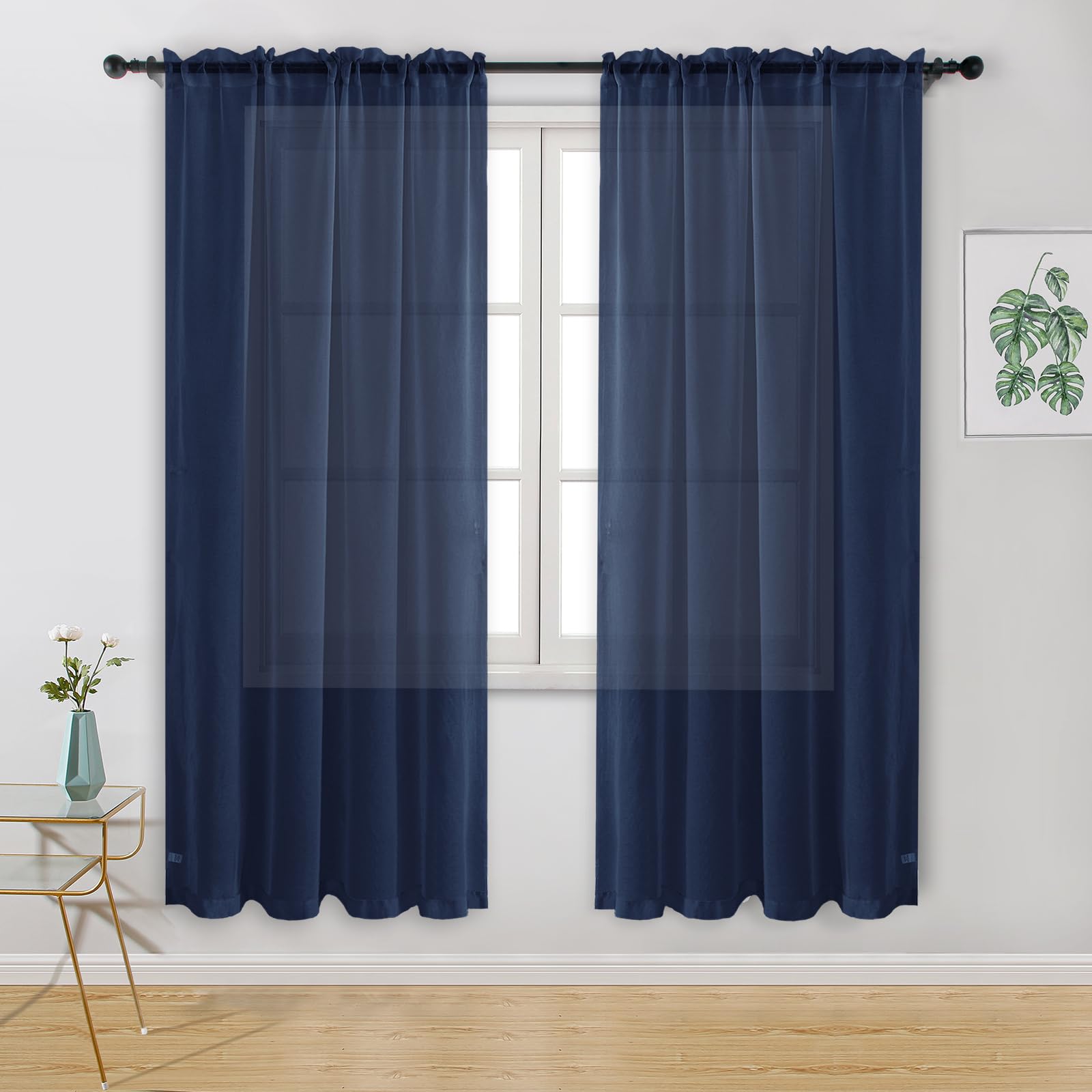 Hiasan Voile Curtain Blue Sheer Curtains for Living Room Net Curtains for Window Curtains for Bedroom With Tiebacks 55 X 63 Inch 2 Panels Rod Pocket Top