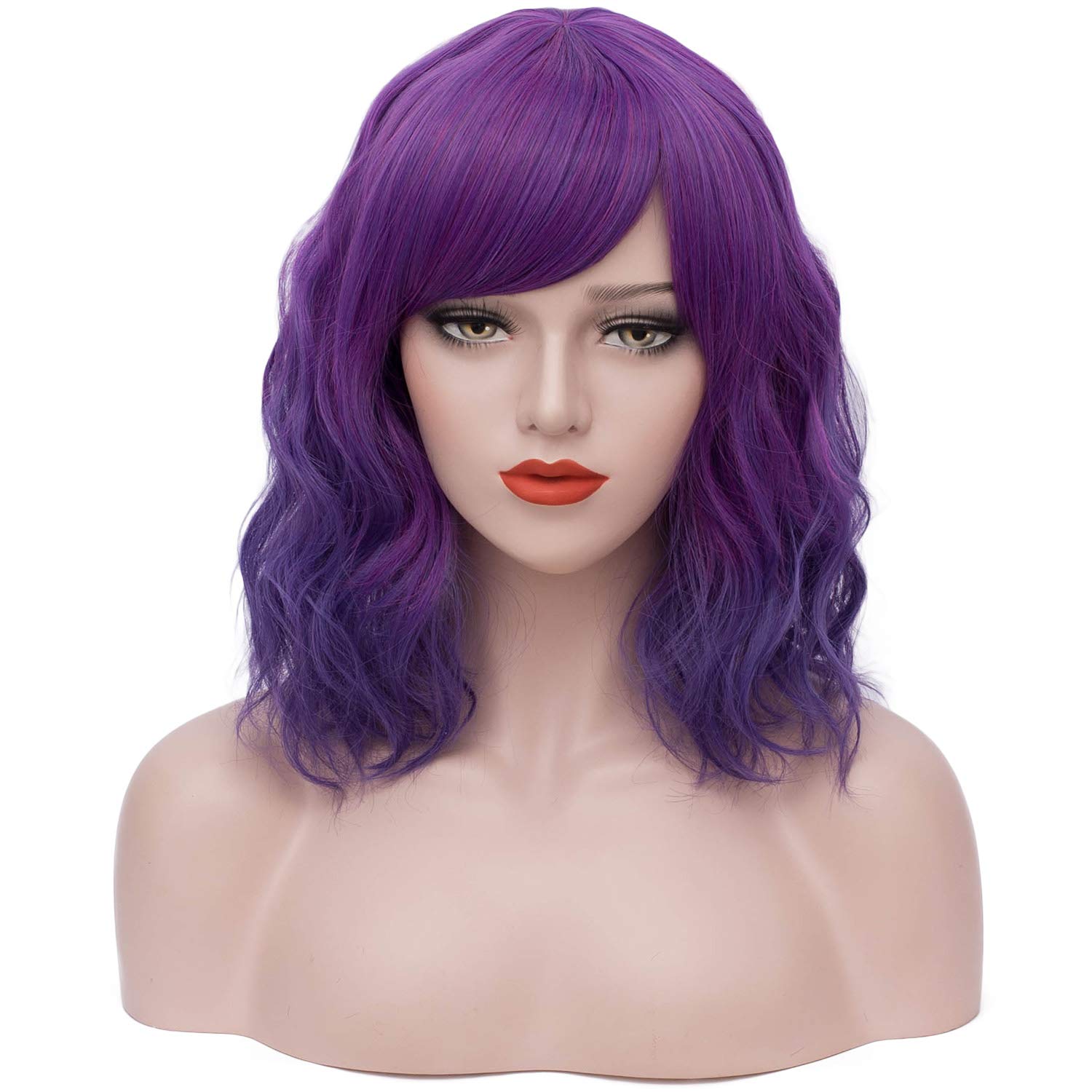 Mildiso Short Purple Wig for Women with Side Bangs Girls