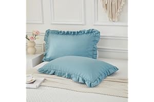 MERRYWORD Dusty Blue Pillowcases Standard Ruffled Pillow Shams Solid Pillow Cover Set of 2 Cute Vintage Pillow Shams Soft Pillowcases 2 Pack (Queen (20''x30''), Dusty Blue)