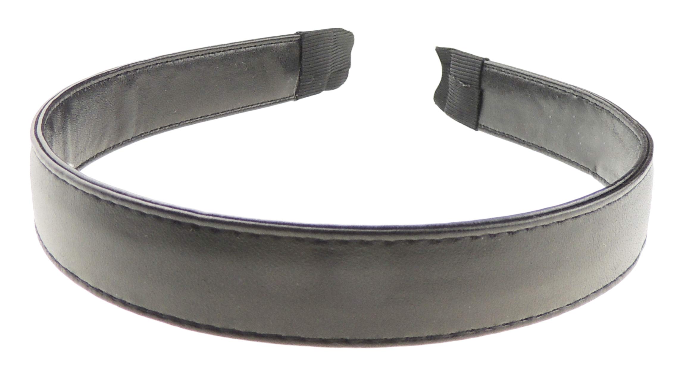 Womens Leather Look Vegan 2cm Stitched Edge Headband Winter Evening Wedding Party Birthday Bridal Christmas Birthday Bridesmaid Alice Band Hair Accessories Hairband (Black, One Size)