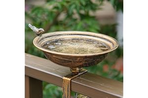 HLQMFHT 11 Inchs Diam Deck Bird Bath,Metal Bird Bath for Deck Railing,Bird Bath Deck with Removable Sturdy Steel Clamp, Outdoor Garden Decor