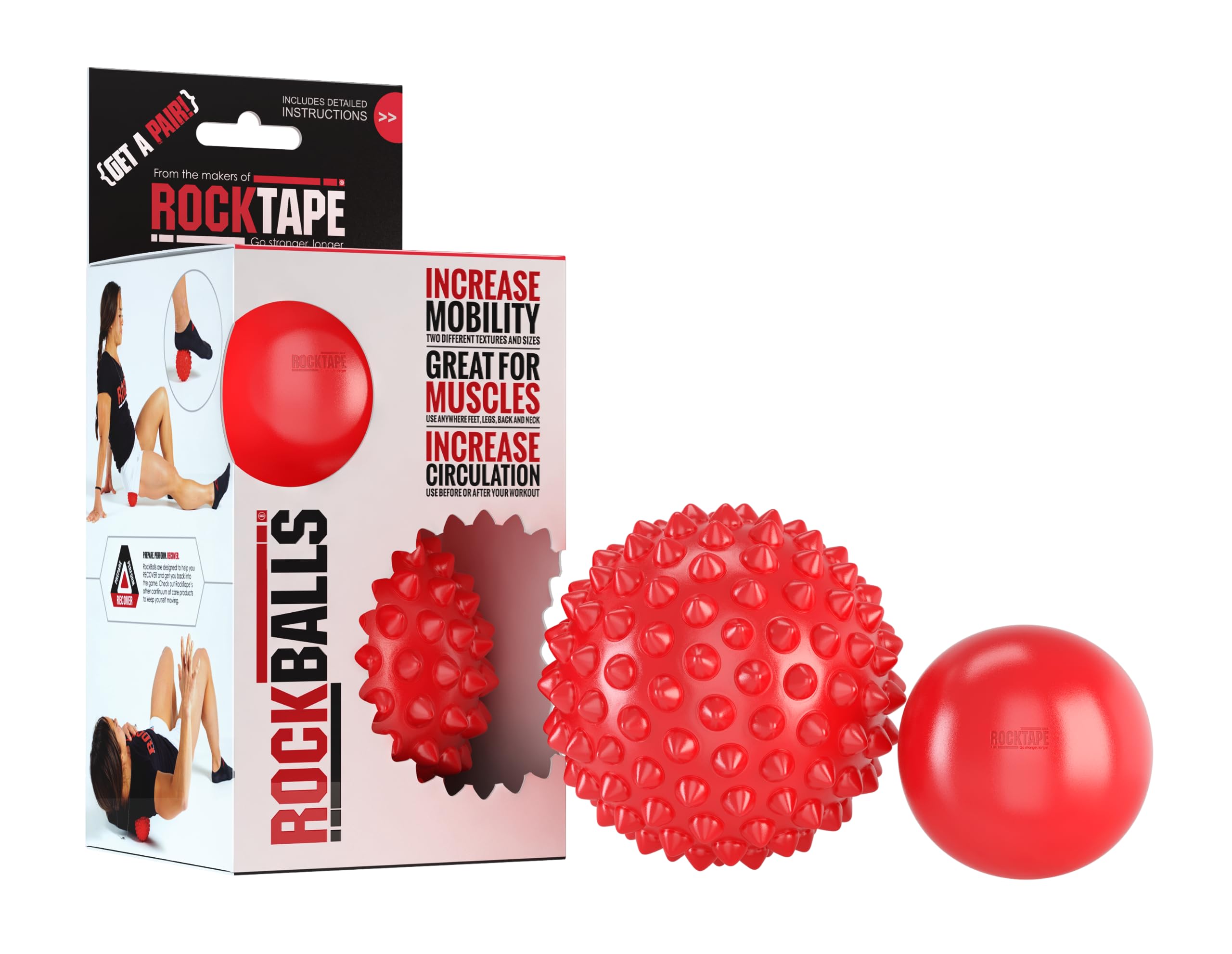 RockTape RockBalls - Precision Myofascial Release with Portable Dual Massage Balls, Red