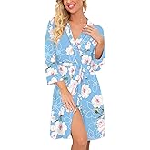 PrinStory Womens Robe Lightweight Short Knit Bathrobe Soft Ladies Sleepwear with Pockets