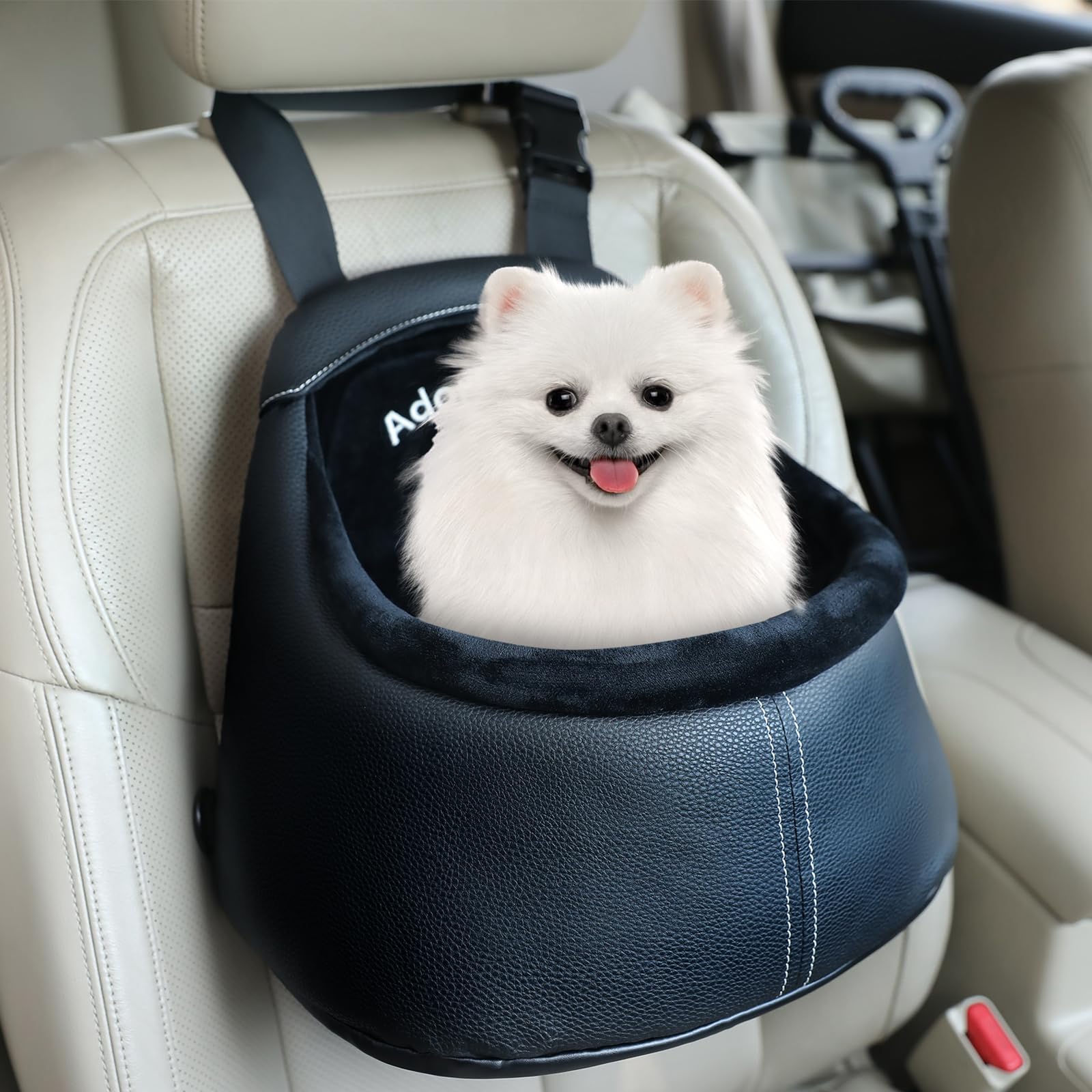 Photo 1 of Adorepaw Small Dog Car Seat Under 13lbs - Luxury PU Leather Dog Booster Car Seats for Small Dogs with Removable Inner, Can be Used as Pets Carrier Bag