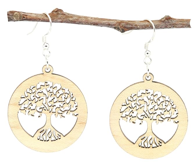 NaturSchatulle Holzschmuck Holzohrringe Baum des Lebens I Lebensbaum natürliche Ohrhänger 925 Silber Holz Ohrringe Damen Ohrs