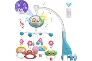 Mini Tudou Crib Mobile with Music and Lights,Baby Mobile for Crib with Hanging Rotating Rattle Toy,Star Projection,400 Lullab
