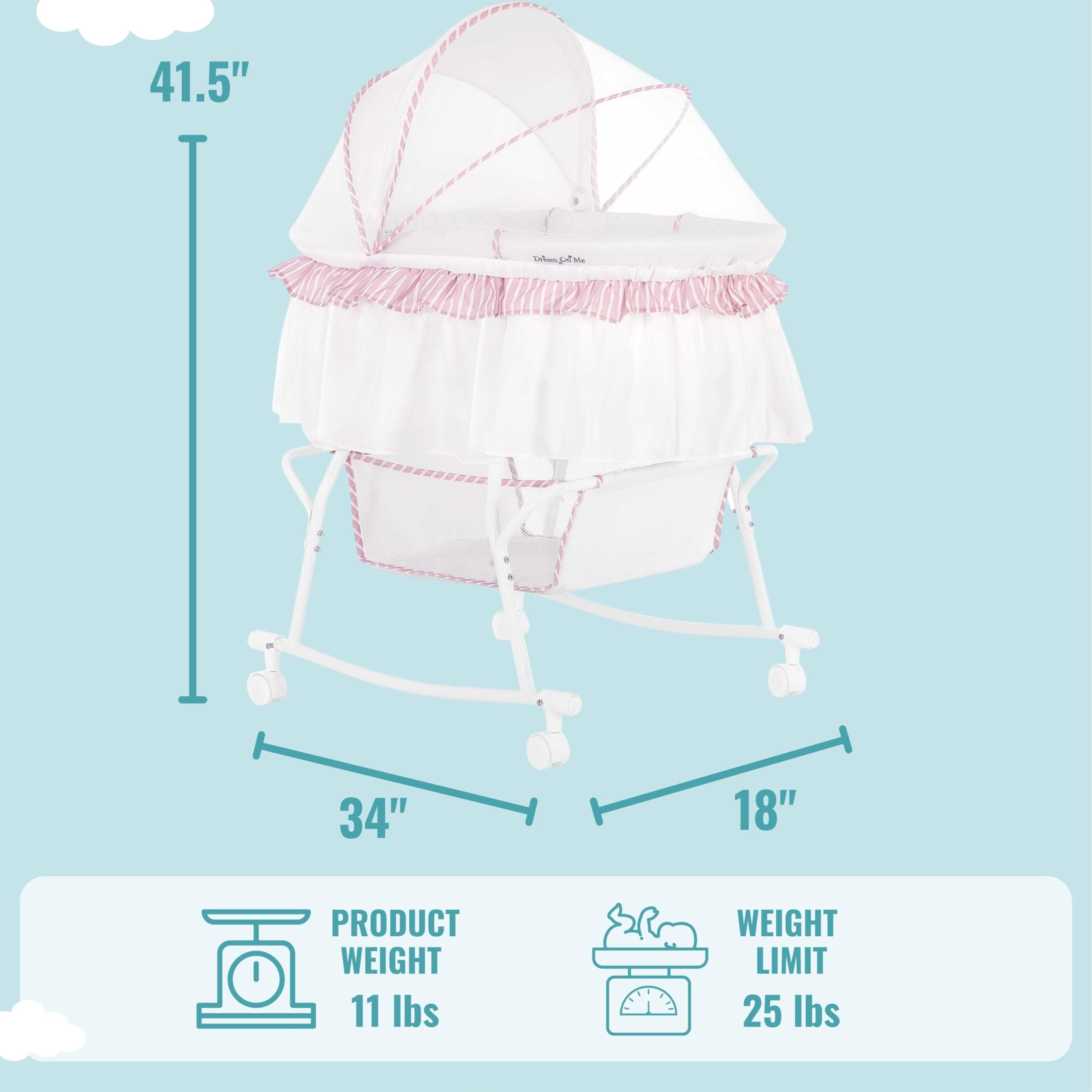 Dream On Me Lacy Portable 2in1 & Cradle in Pink and White