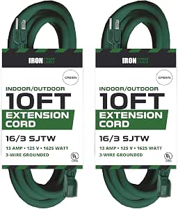 2er Pack Außen-Verlängerungskabel – Je 4,6 M (15 FT), Grün, 16/3 Mit 3-poligem Stecker, Robust Für Draußen