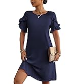 HOTOUCH Womens Summer Dress 2025 Short Sleeve A-Line Mini Crew Neck Shift Dress with Pockets