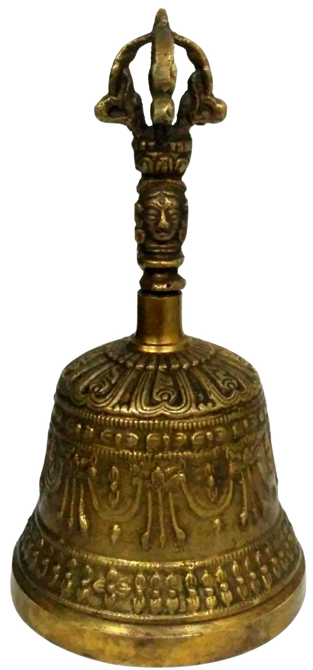 Purpledip Bell Metal Tribhu (Ghanta) Bell with Dorje Handle: Buddhist Tibetan Meditation Prayer Musical Instrument (10680A)