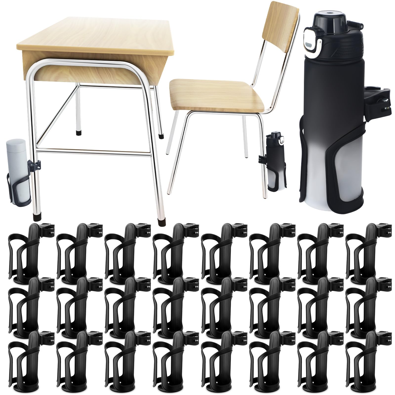 Photo 1 of 24 Pcs Water Bottle Holder for Classroom Desk Cupholder Back to School Gift for Student Anti-Spill 360° Rotating Water Bottle Holder for Desk Chair to Hold Coffee Cups for Office Classroom