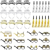 Falinpitos 36PCS Happy New Year Decorations 2026 New Years Eve Party Supplies 2026,With 12 Happy New Year Headband Tiara,12 Noise Maker,12 New Years Glasses 2026