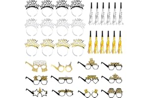 Falinpitos 36PCS Happy New Year Decorations 2026 New Years Eve Party Supplies 2026,With 12 Happy New Year Headband Tiara,12 Noise Maker,12 New Years Glasses 2026