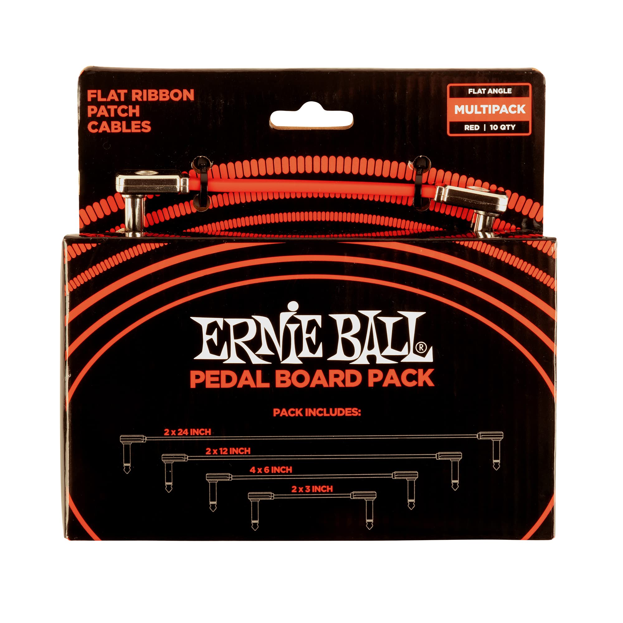 Ernie Ball Flat Ribbon Patch Cables Pedalboard Multi-Pack - Red
