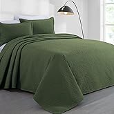 HOMBYS Alaska King 132x 120 Bedspread Coverlet Set, 3 Piece Lightweight Oversized King Quilt Bedding Set with Matching Shams, Olive Green