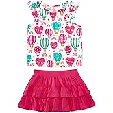 DREAMHALO Toddler Girls Clothes Set Little Kids Ruffle Sleeveless Top Tiered Skirts Sets 2 Piece Skort Outfit 2-5T