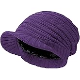 Century Star Womens Satin Lined Winter Hat with Brim, Slouchy Newsboy Beanie Cap, Warm Knit Visor Hat for Cold Weather