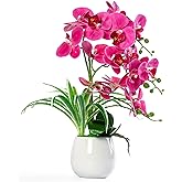 W&W Artificial Orchid Plants and Flowers with Vase, Fake Faux Orchid in Ceramic Pot,19”, Fuchsia