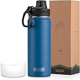 koodee Insulated Water Bottle, 22 oz Stainless Steel Double Wall Vacuum Wide Mouth Sport Bottle with Leakproof Spout Lid (Navy)