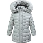 MAJSEBI Girls Long Puffer Jacket with Faux Fur Hood,Winter Warm Down Coat for Kids Outerwear
