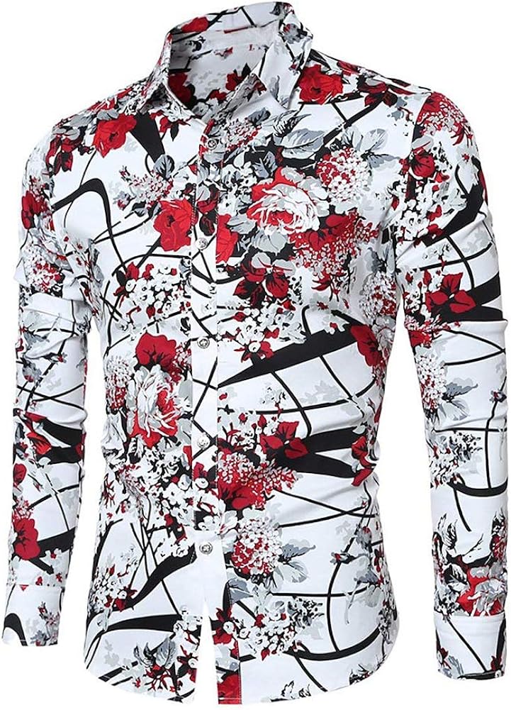 Men's Shirt Stylish Slim Fit Button Down Long Sleeve Floral Shirt at  Men’s Clothing store