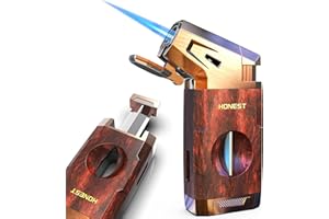 JAERDHS Butane Torch Lighter with V Cutter, Windproof Jet Flame Lighter Torch Refill, Adjustable Refillable Butane Lighter Gifts for Men, with Fuel Window, Butane not Include