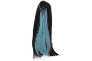Doll Long Straight Wigs, Blue and Black Beautiful Color Heat Resistant 1/4 Ball Joint Doll Wigs with Bangs for DIY Simulation