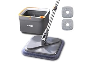 BOMIDI Spin Mop and Bucket System, Includes Dual Compartment Mop Bucket with Thick Washable Microfiber Pads for Home Cleaning (Mop Set)