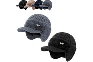 Blocking Knitted Hats with Ear Flaps and Wool Brim, ColdShield Trapper Knitted Beanie, Fur-Lined Warm Baseball Beanie