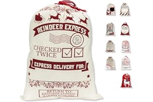 LessMo Christmas Santa Sack - Large Canvas Gift Bag with Drawstring, Reusable Personalized for Xmas Package Storage and Party Supplies Favors
