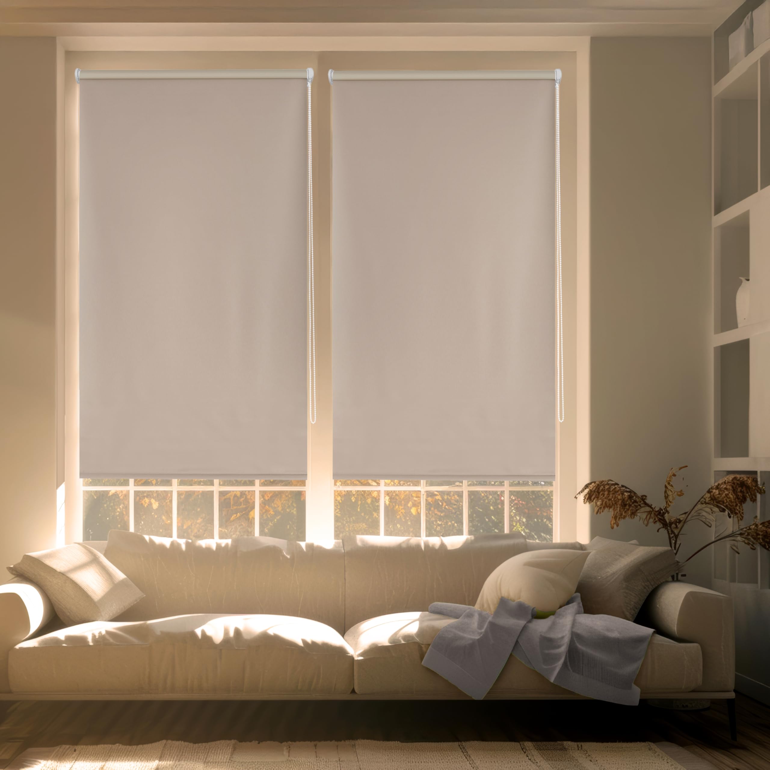 Blindecor Plain BK - Zeus “NO TOOLS REQUIRED”. 100% Opaque roller blind. Light brown. 42x180 cm (width x height)