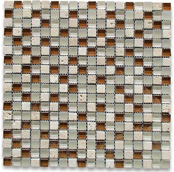 Glass Mosaic Tile White And Brown Glass Mix Beige Travertine Square Mosaic Chip Size 5 8 X5 8 Stone Center Online Amazon Com