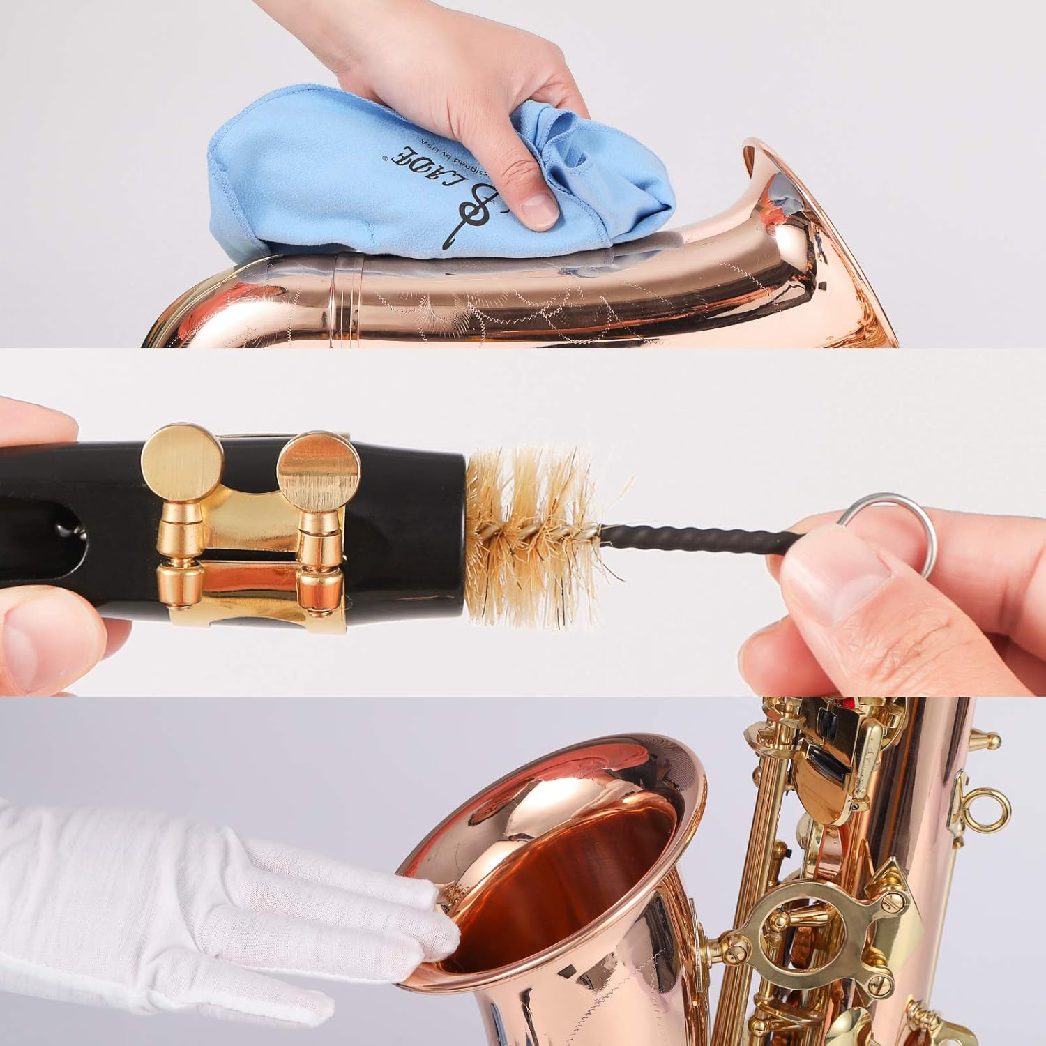 10-in-1 Saxophone Cleaning Care kit for Alto Tenor Clarinet, Flute and Wind & Woodwind instrument Including Cleaning Cloth, Mouthpiece Brush, Thumb Rest Cushion: Musical Instruments